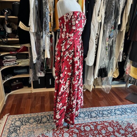 NAEEM KHAN PRINTED SIZE XXS LONG STRAPLESS DRESS - Picture 3 of 9